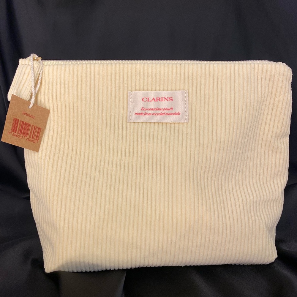 Clarins Textured Cosmetic Bag – Cream Travel Pouch (100% Recycled)